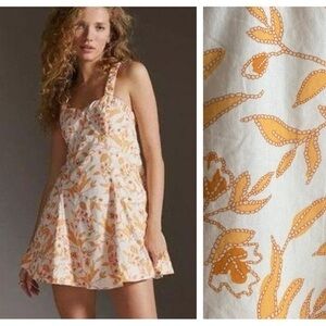 Maeve Anthropologie Yellow Orange White Floral Print Sweetheart Mini Dress